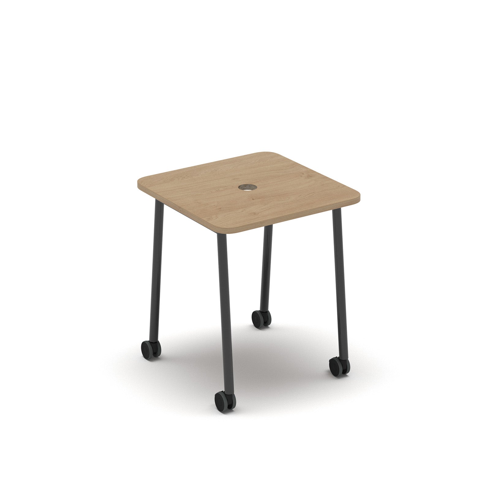 Show mobile meeting power ready table with central 80mm circular cutout 700 x 700mm