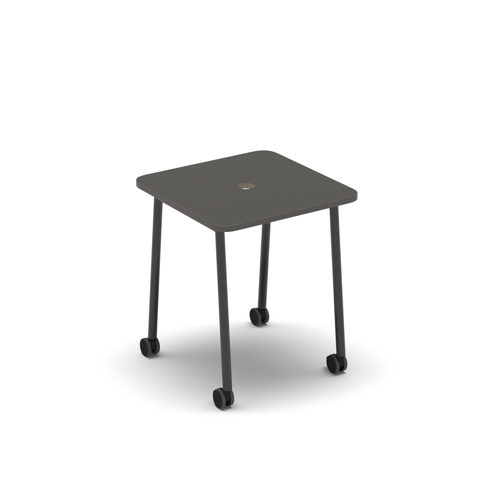Show mobile meeting power ready table with central 80mm circular cutout 700 x 700mm