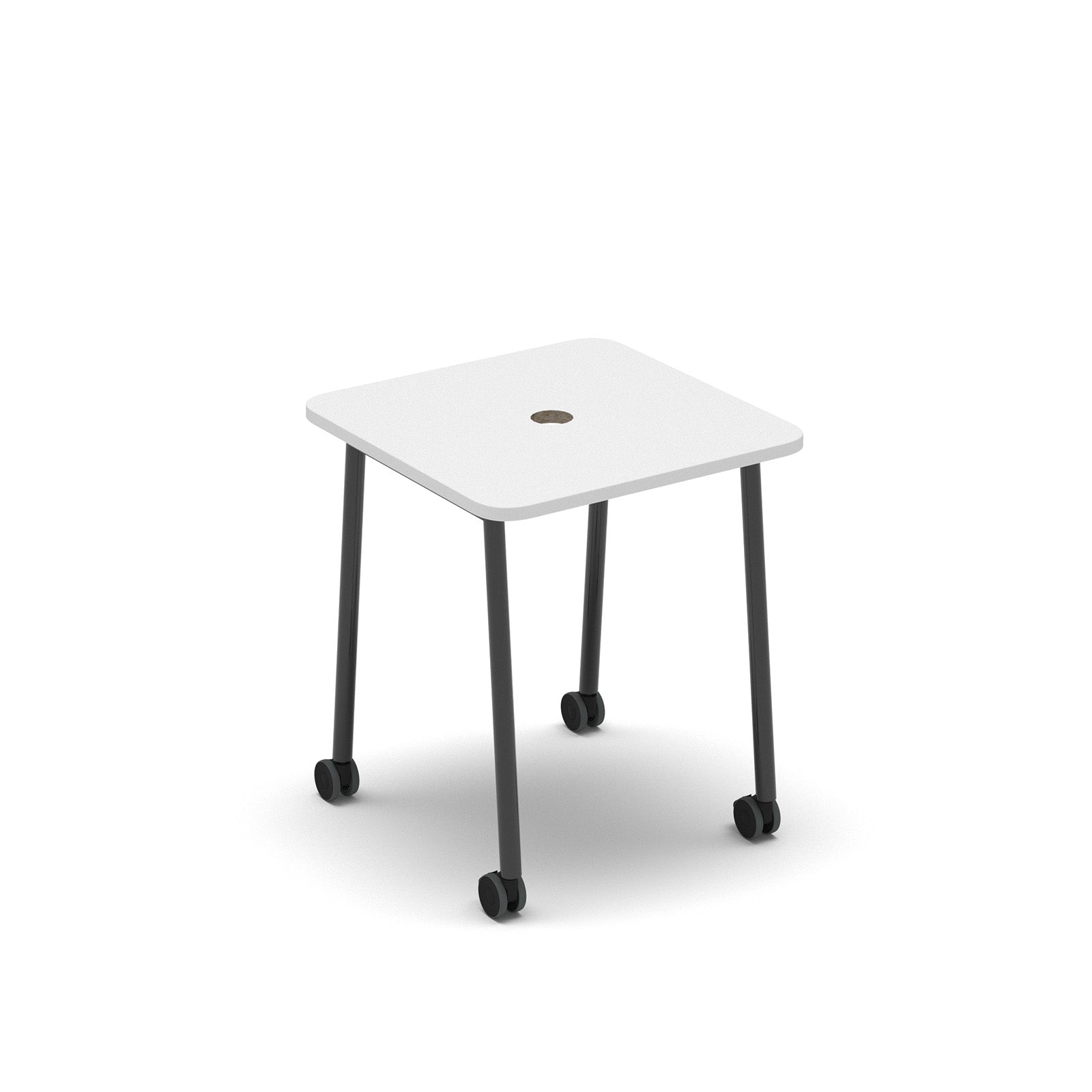 Show mobile meeting power ready table with central 80mm circular cutout 700 x 700mm