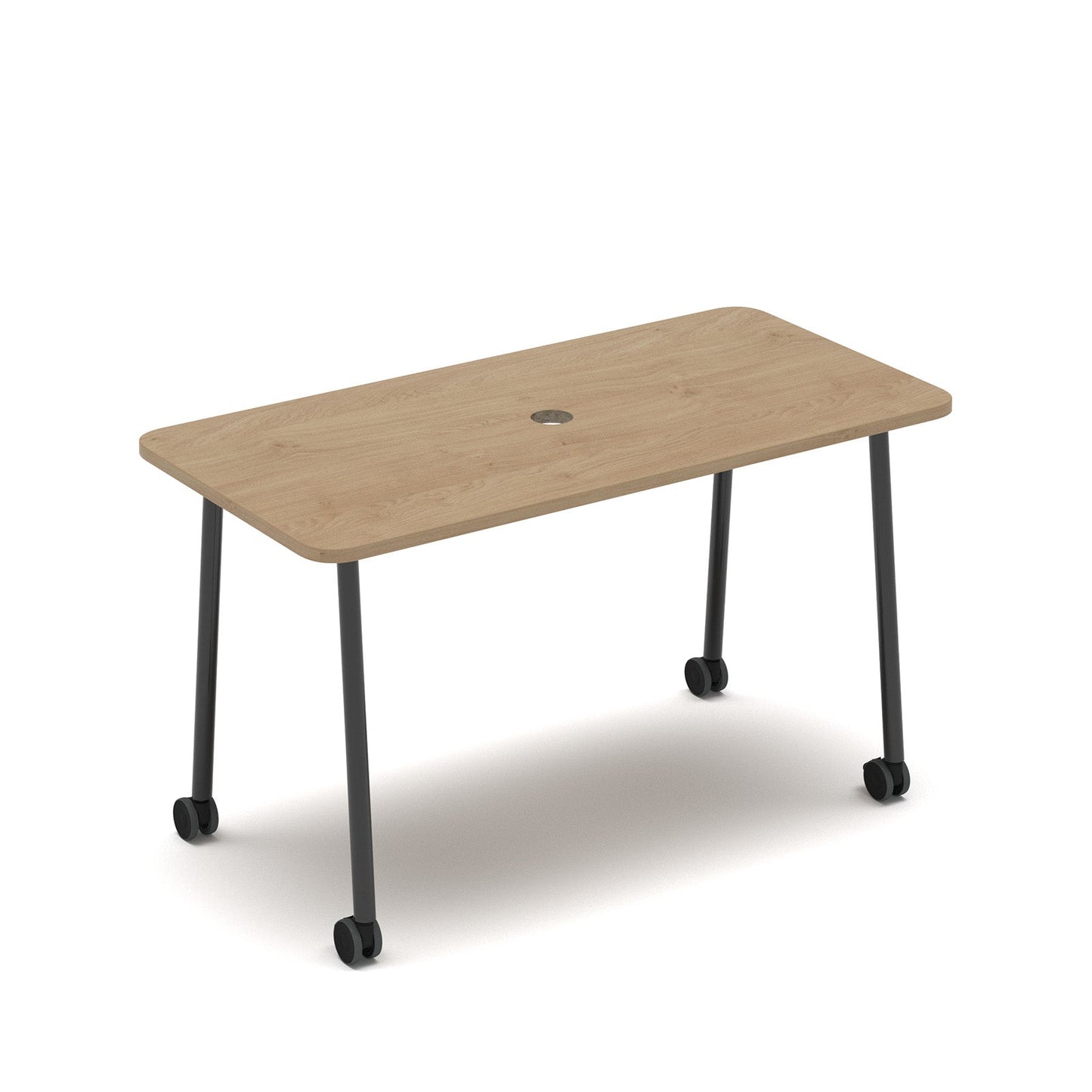 Show mobile meeting power ready table with central 80mm circular cutout 1400 x 700mm
