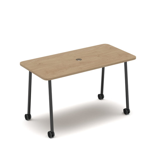 Show mobile meeting power ready table with central 80mm circular cutout 1400 x 700mm