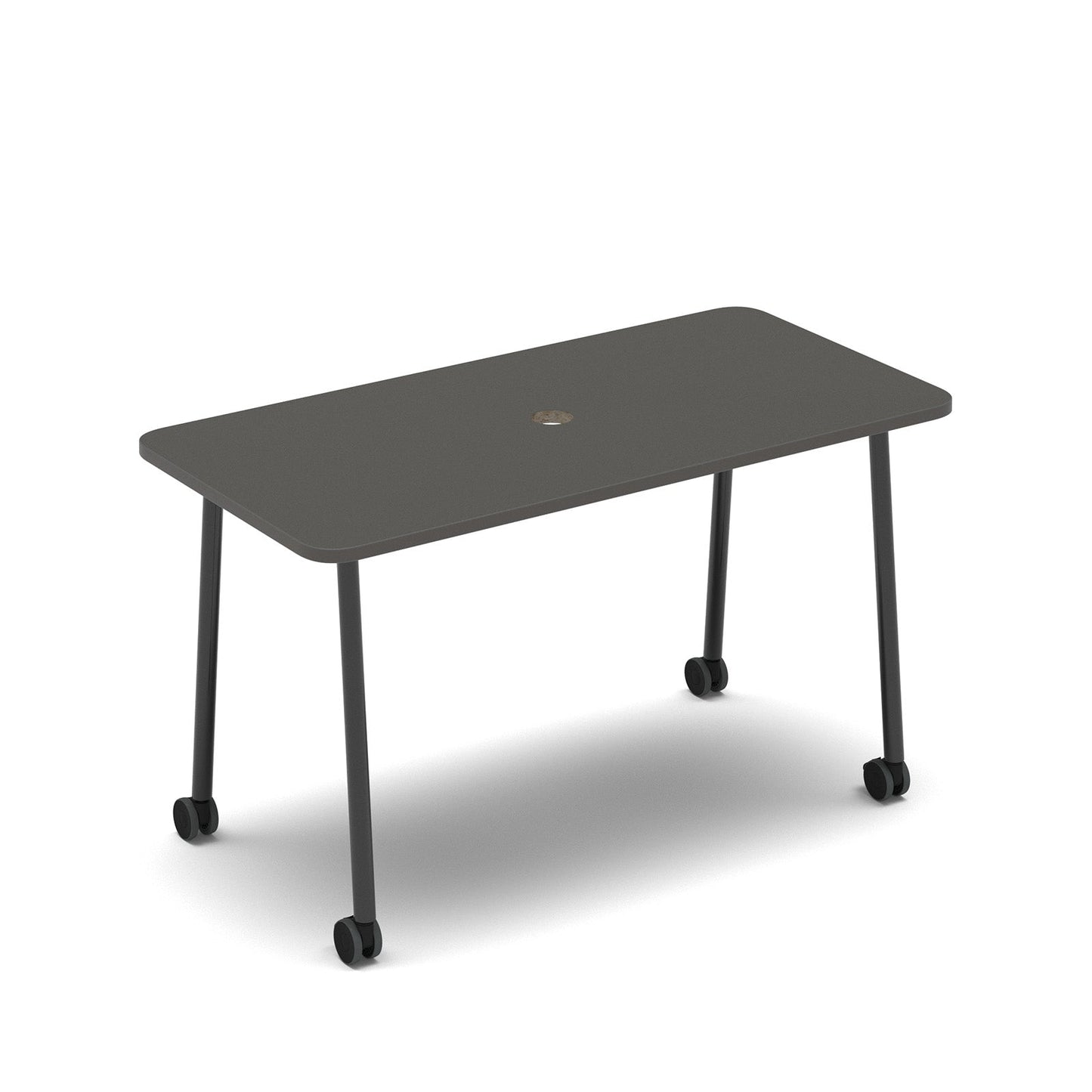 Show mobile meeting power ready table with central 80mm circular cutout 1400 x 700mm