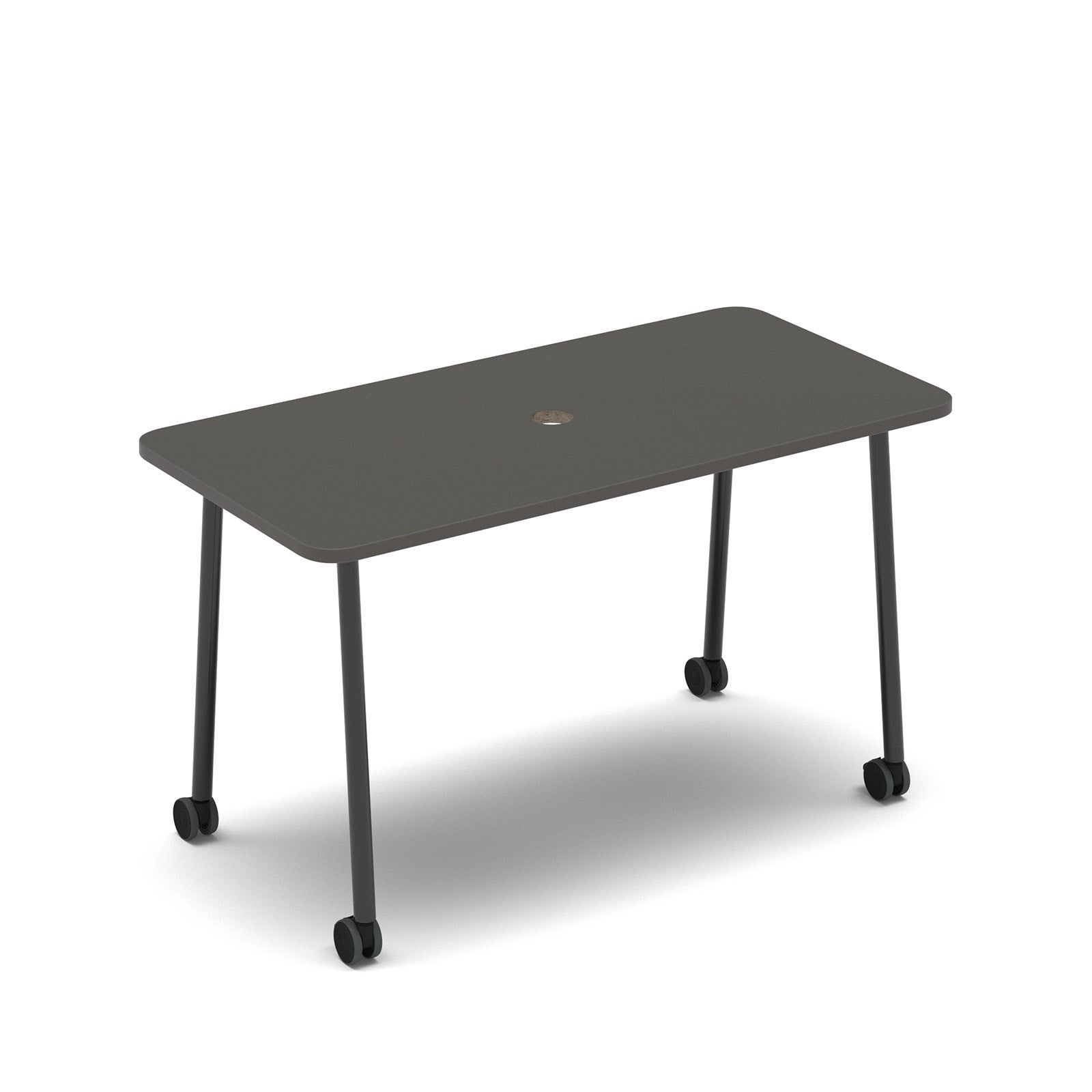 Show mobile meeting power ready table with central 80mm circular cutout 1400 x 700mm