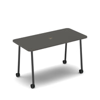 Show mobile meeting power ready table with central 80mm circular cutout 1400 x 700mm
