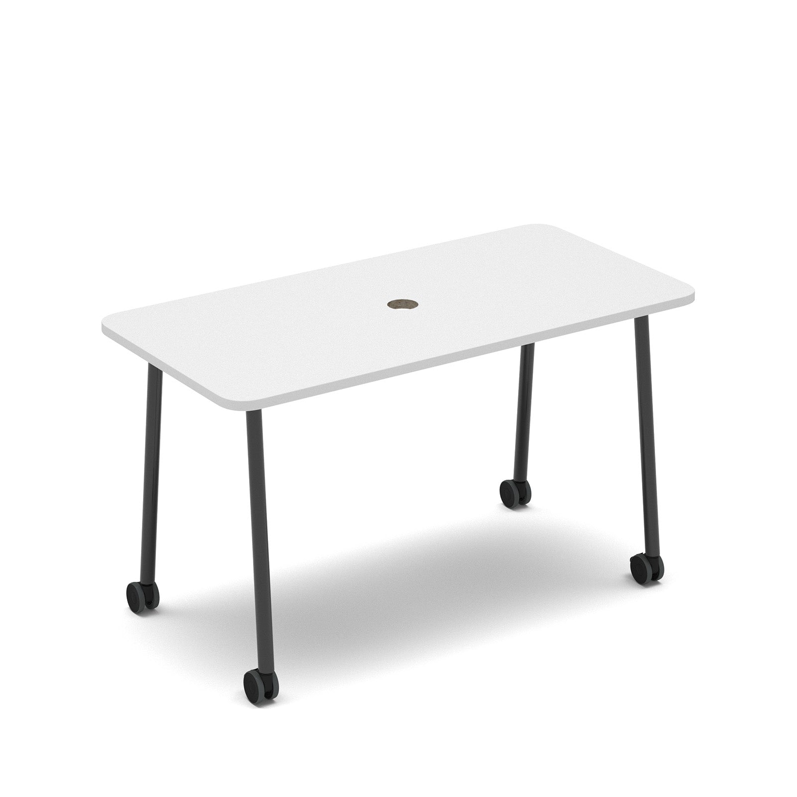 Show mobile meeting power ready table with central 80mm circular cutout 1400 x 700mm
