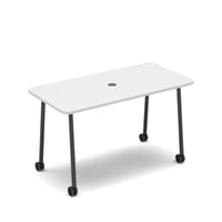 Show mobile meeting power ready table with central 80mm circular cutout 1400 x 700mm