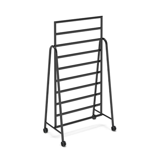 Show mobile A-frame caddy system with black frame