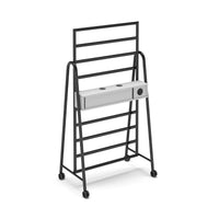 Show power bar add-on with battery and Pixel power module for mobile A-frame caddy system