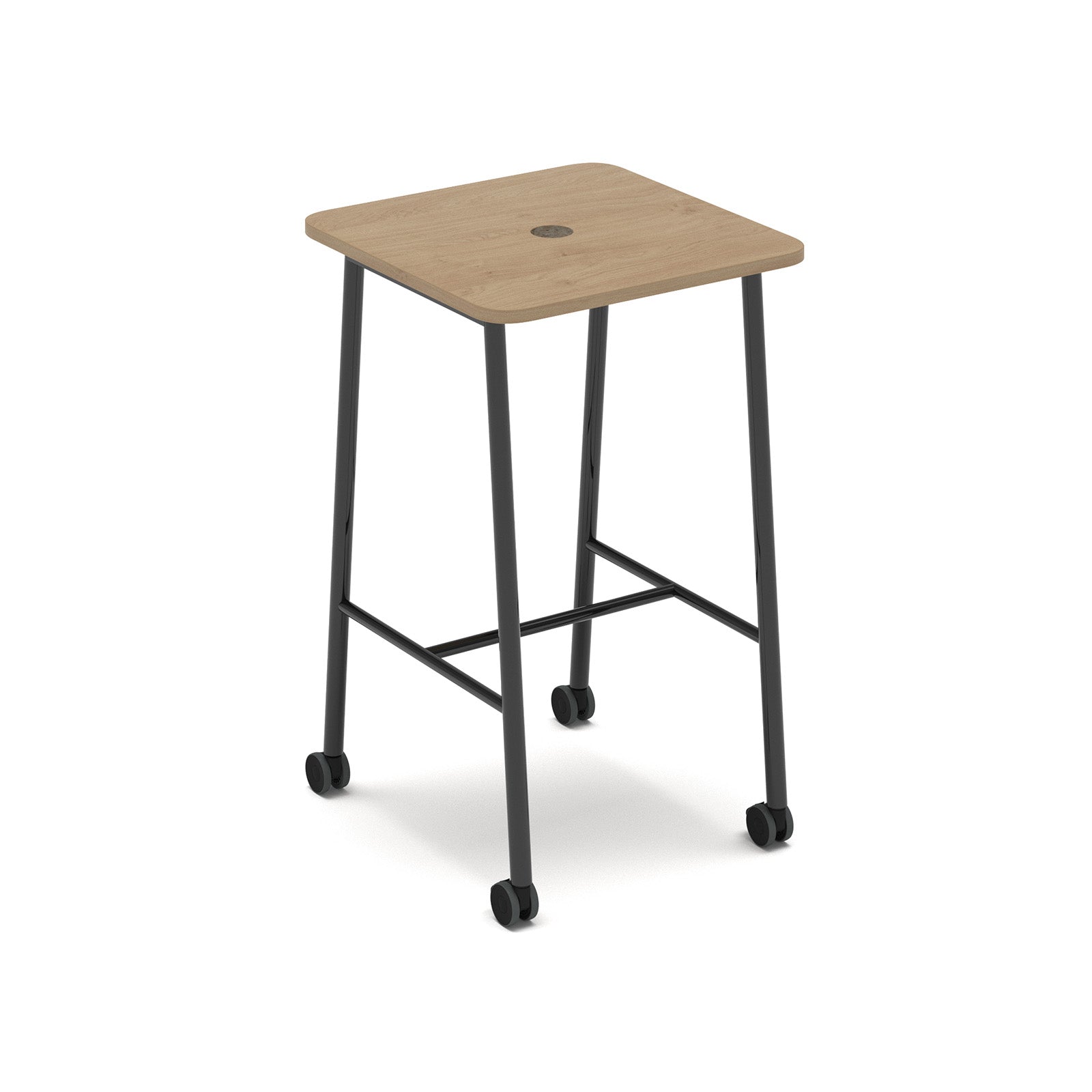 Show mobile poseur power ready table with central 80mm circular cutout 700 x 700mm