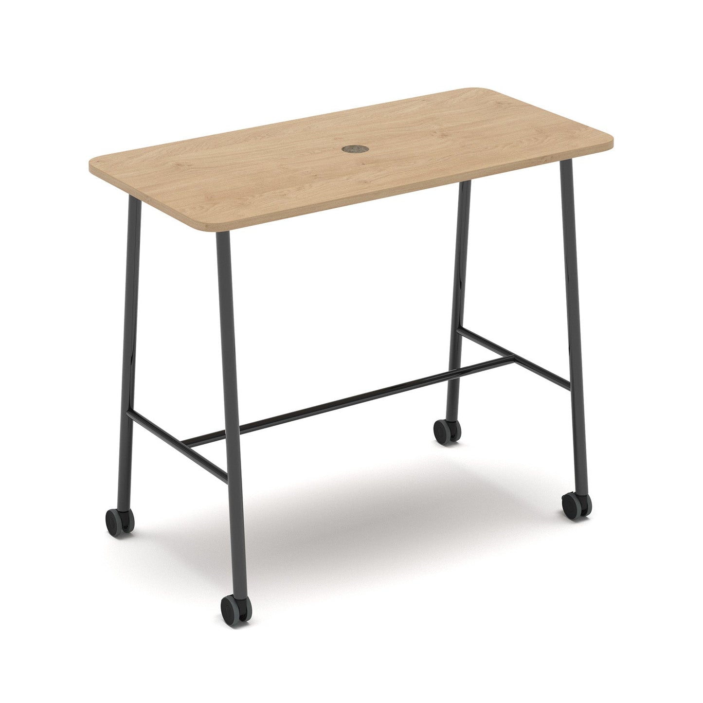 Show mobile poseur power ready table with central 80mm circular cutout 1400 x 700mm