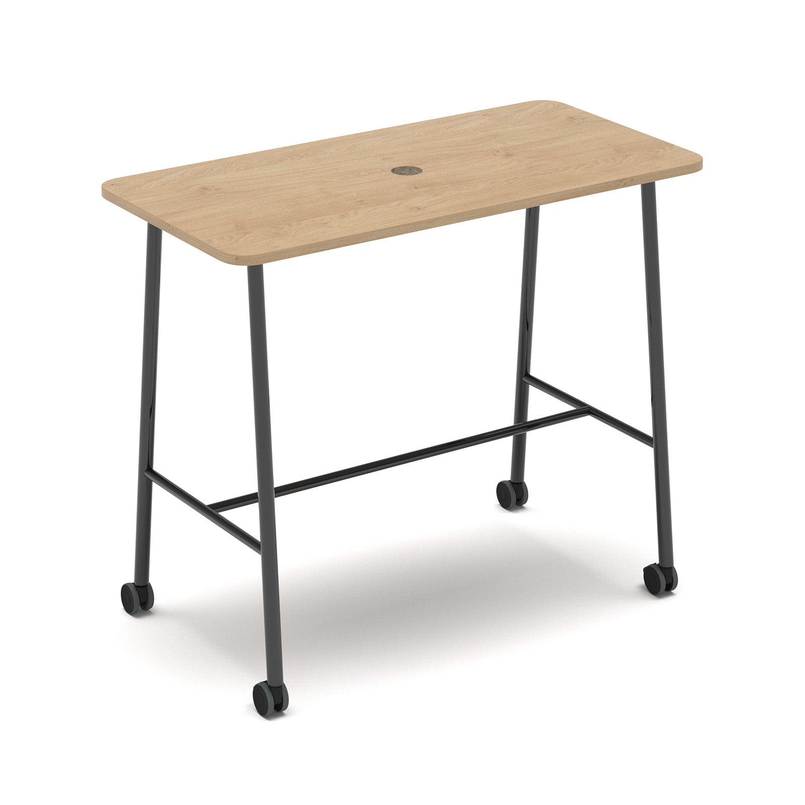 Show mobile poseur power ready table with central 80mm circular cutout 1400 x 700mm