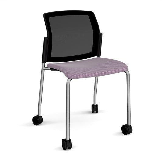 Santana 4 leg mobile chair with fabric seat and mesh back
