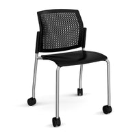 Santana 4 leg mobile chair with plastic seat and perforated back