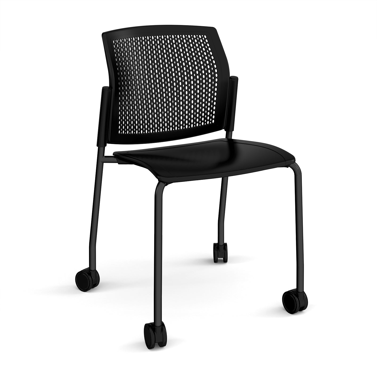 Santana 4 leg mobile chair with plastic seat and perforated back