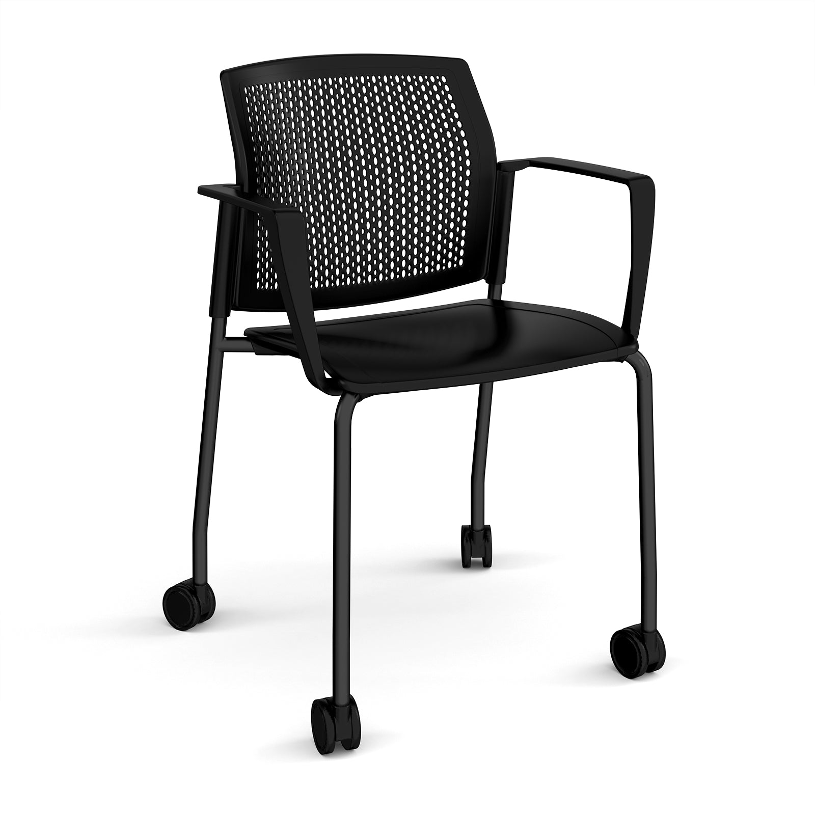 Santana 4 leg mobile chair with plastic seat and perforated back