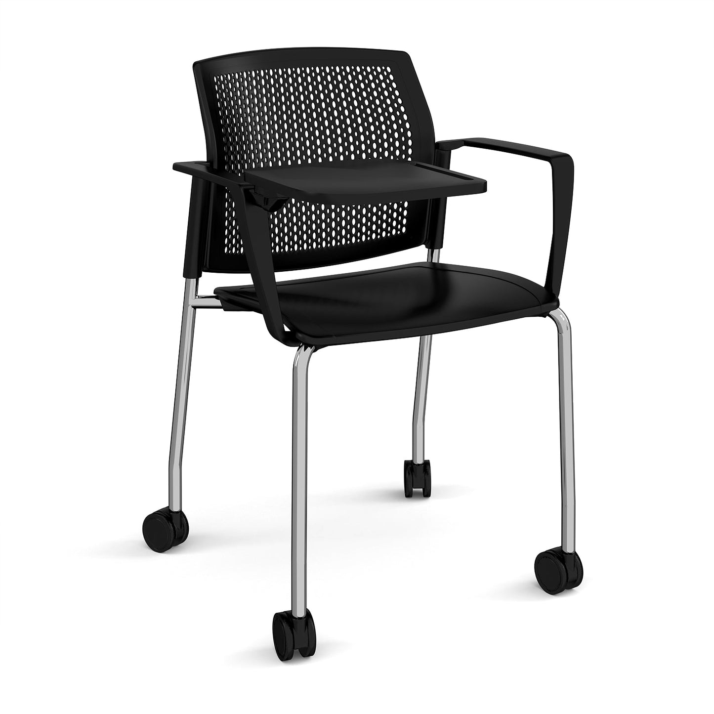 Santana 4 leg mobile chair with plastic seat and perforated back