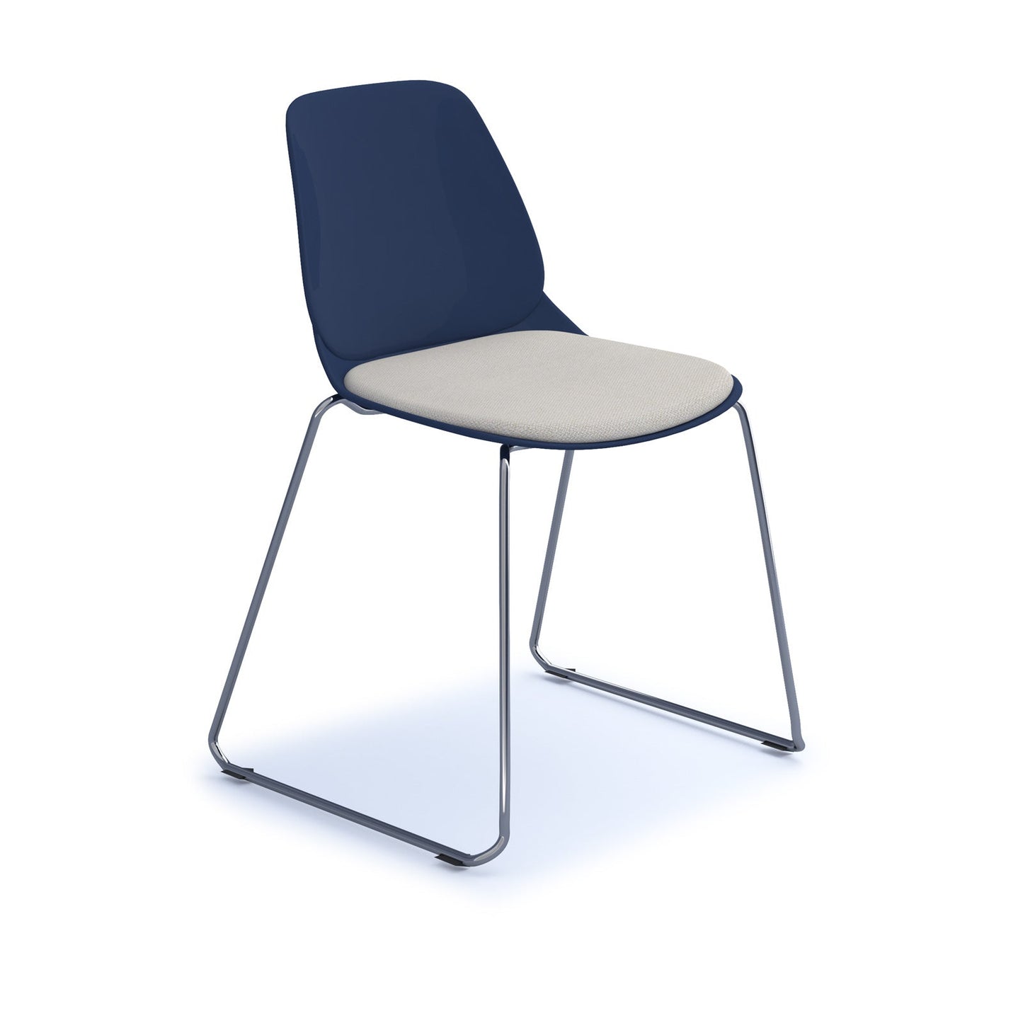 Strut chair with seat pad and chrome sled frame