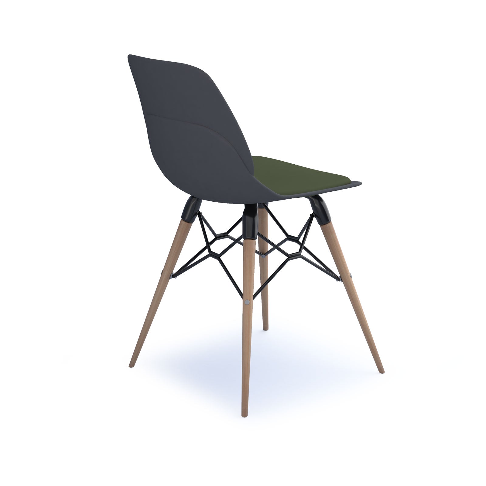 Strut chair with seat pad and natural oak frame