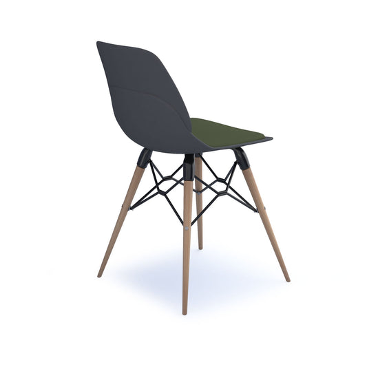 Strut chair with seat pad and natural oak frame