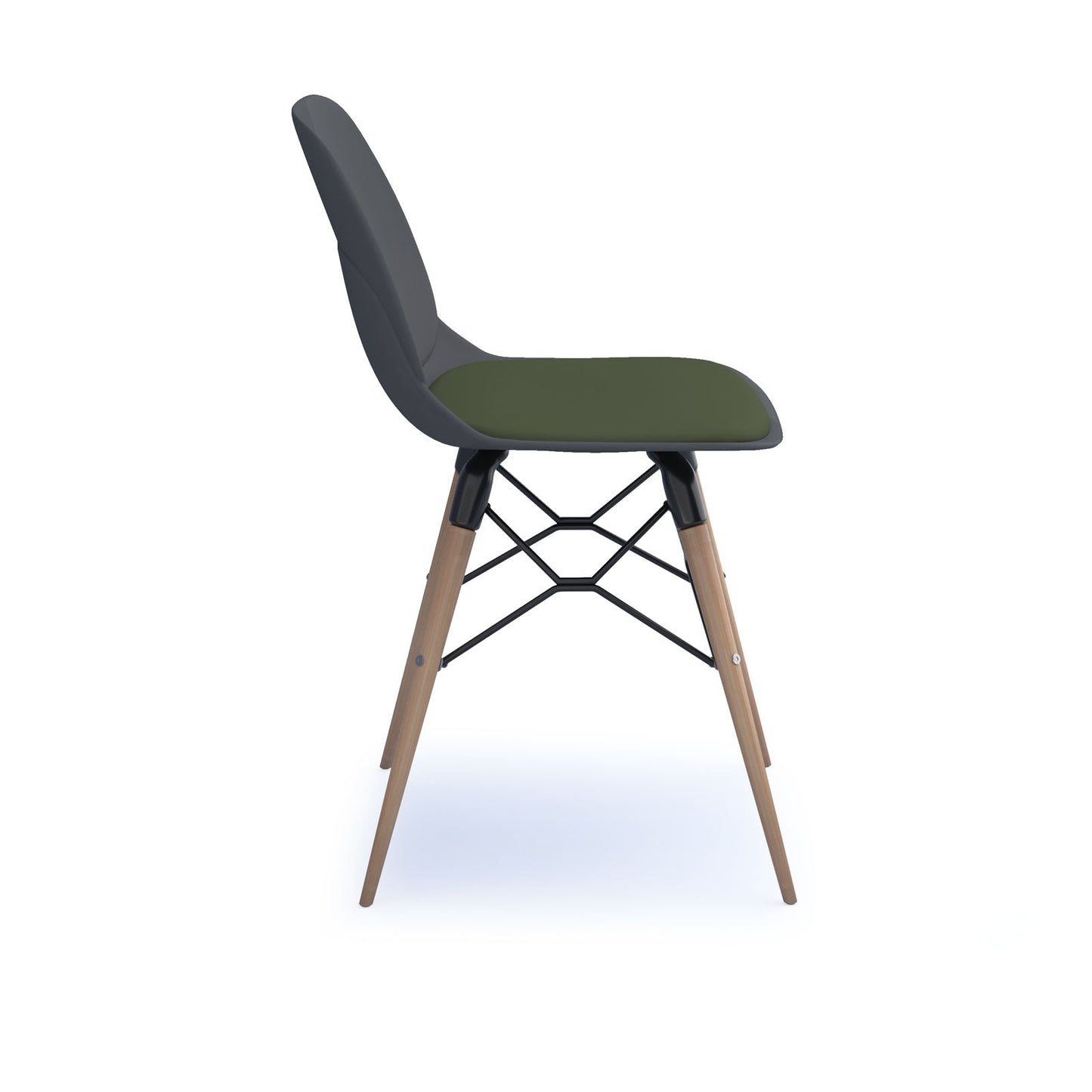 Strut chair with seat pad and natural oak frame