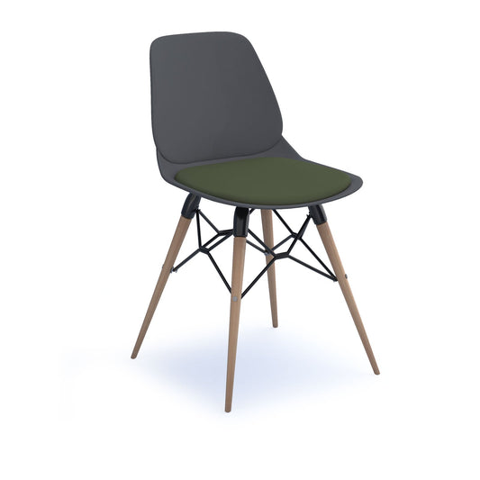 Strut chair with seat pad and natural oak frame