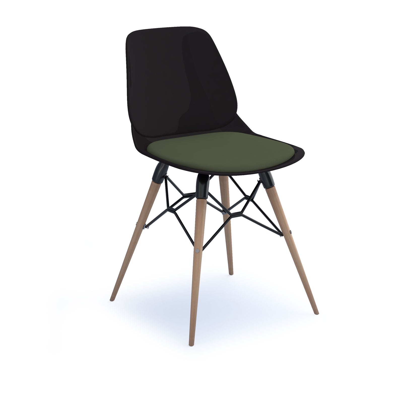 Strut chair with seat pad and natural oak frame