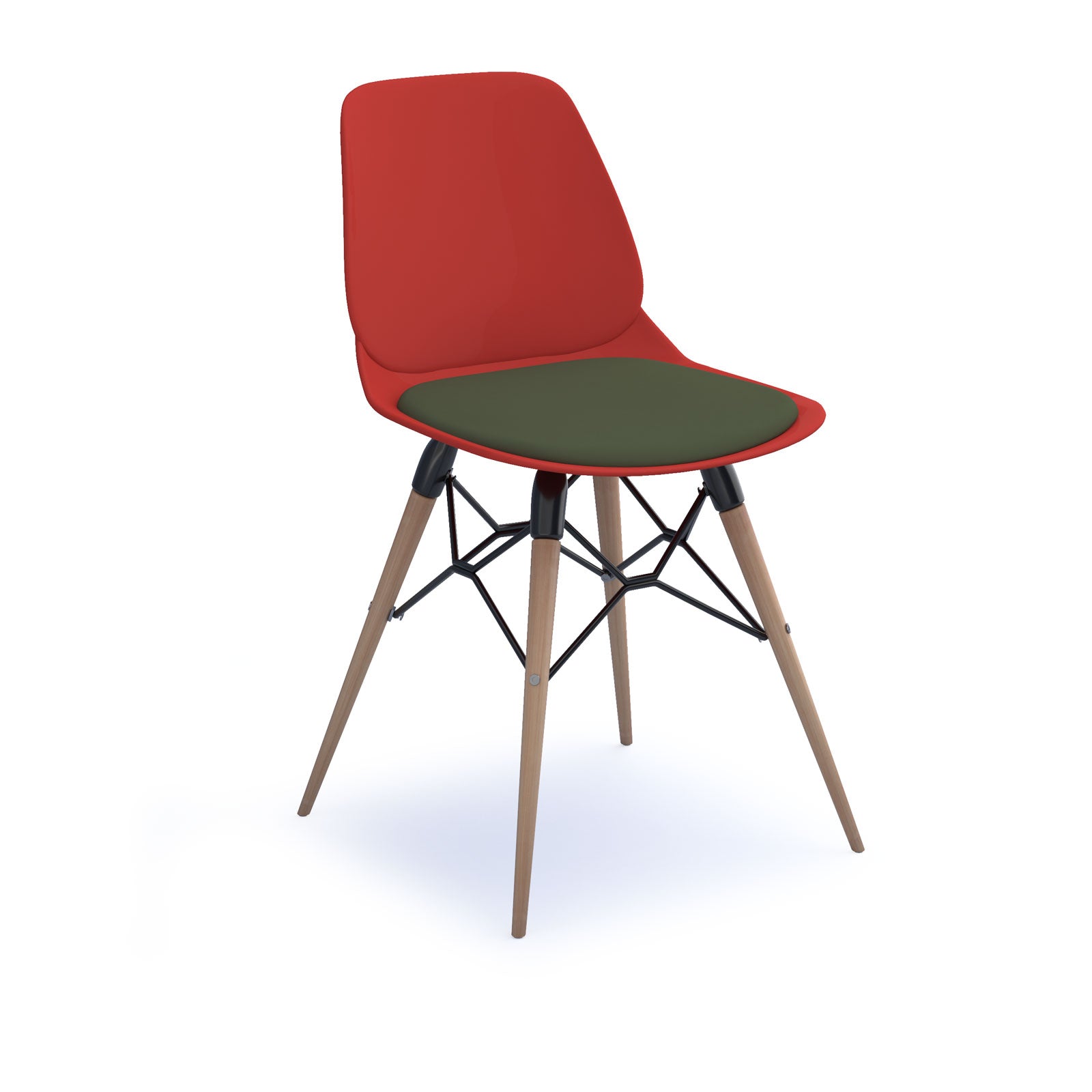 Strut chair with seat pad and natural oak frame