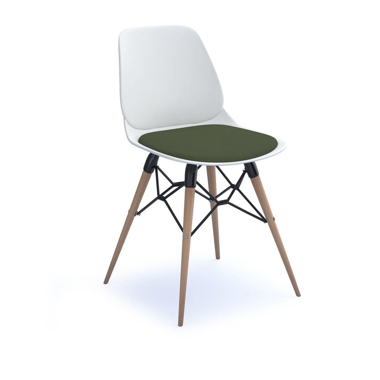 Strut chair with seat pad and natural oak frame