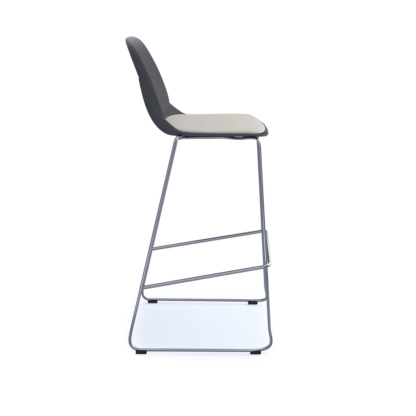 Strut stool with seat pad and chrome sled frame