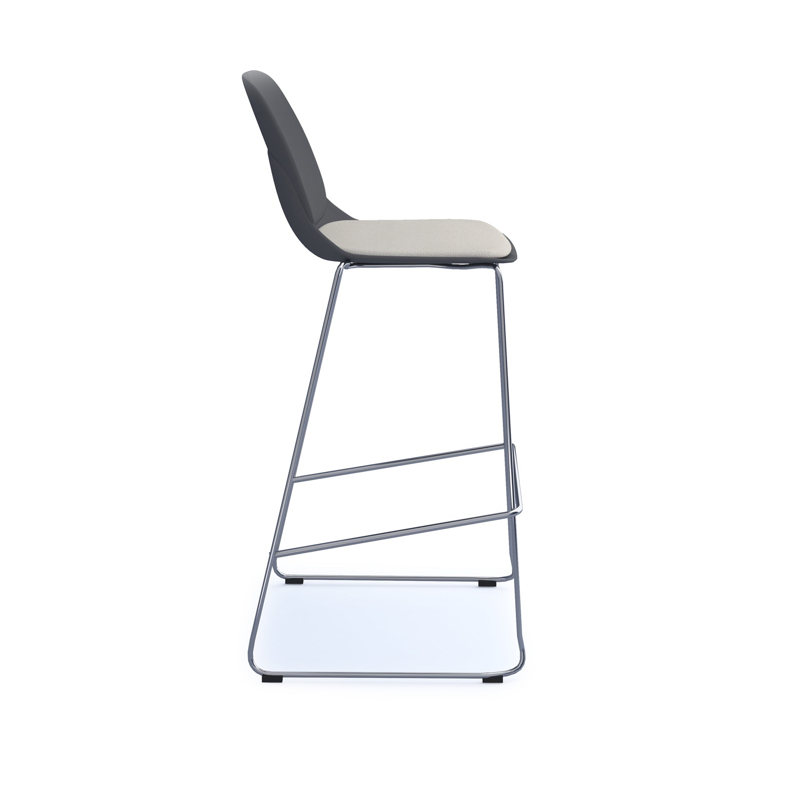 Strut stool with seat pad and chrome sled frame