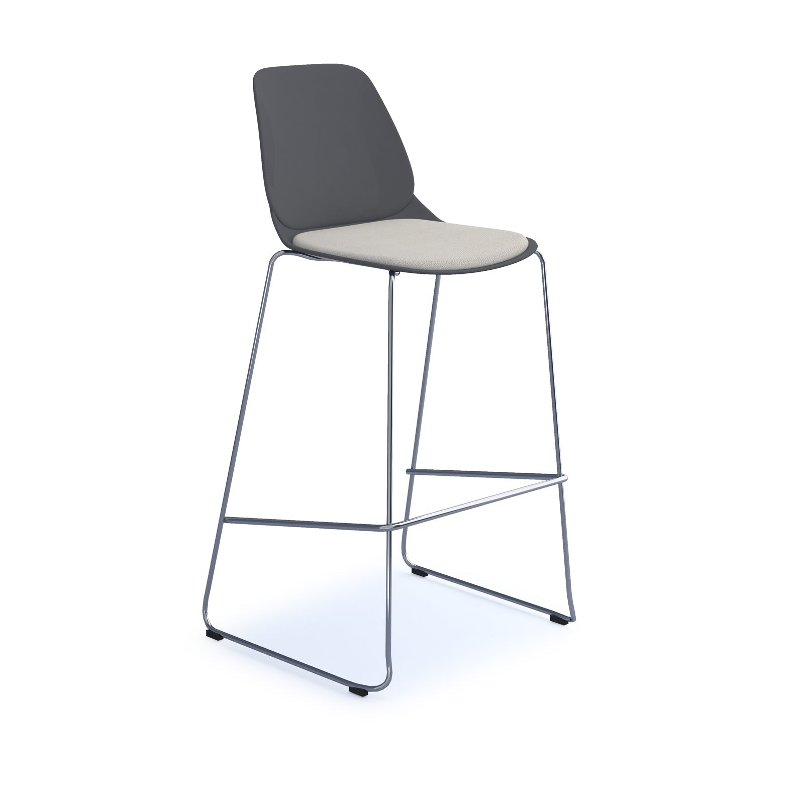 Strut stool with seat pad and chrome sled frame
