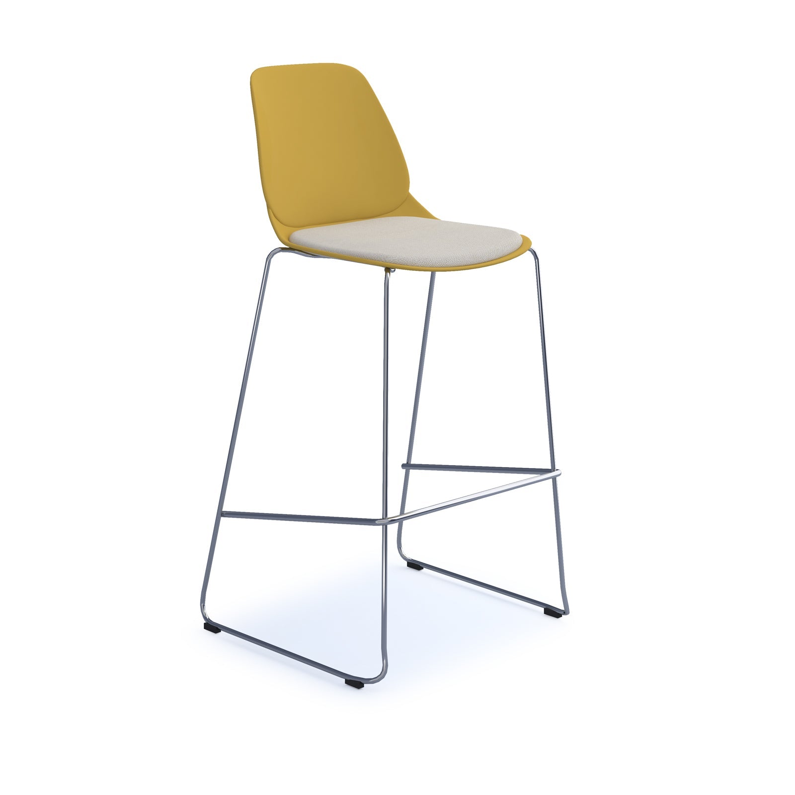 Strut stool with seat pad and chrome sled frame