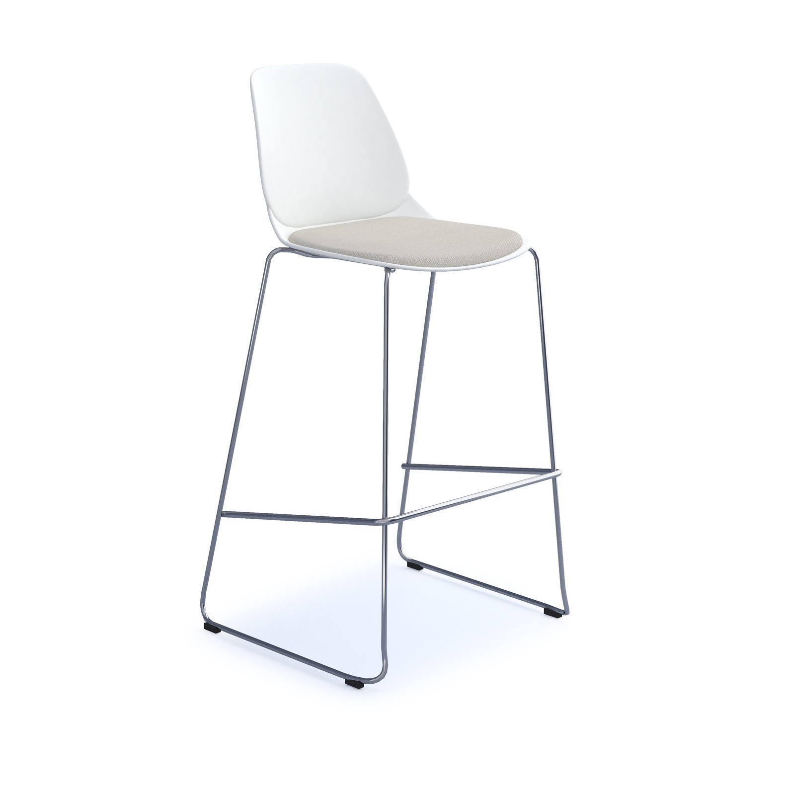 Strut stool with seat pad and chrome sled frame