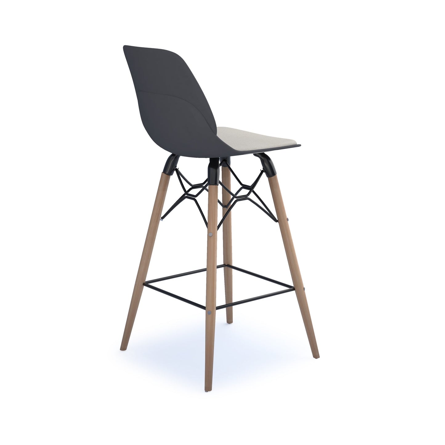 Strut stool with seat pad and natural oak frame