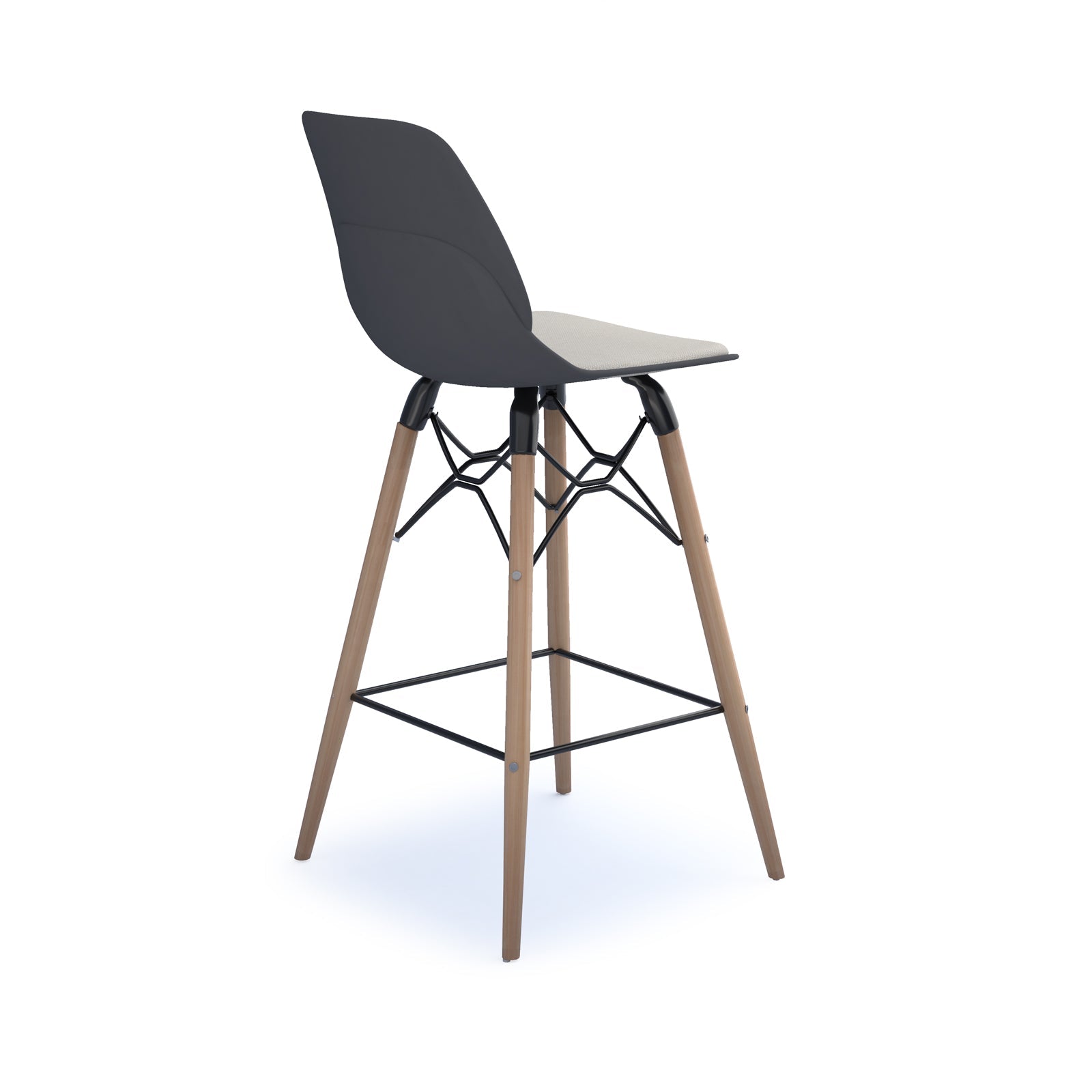 Strut stool with seat pad and natural oak frame