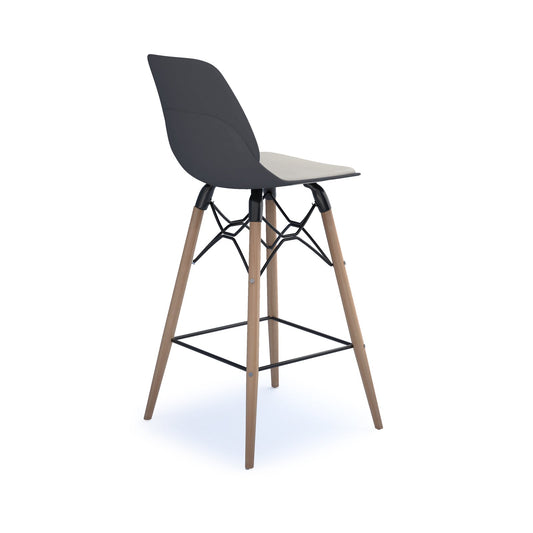 Strut stool with seat pad and natural oak frame