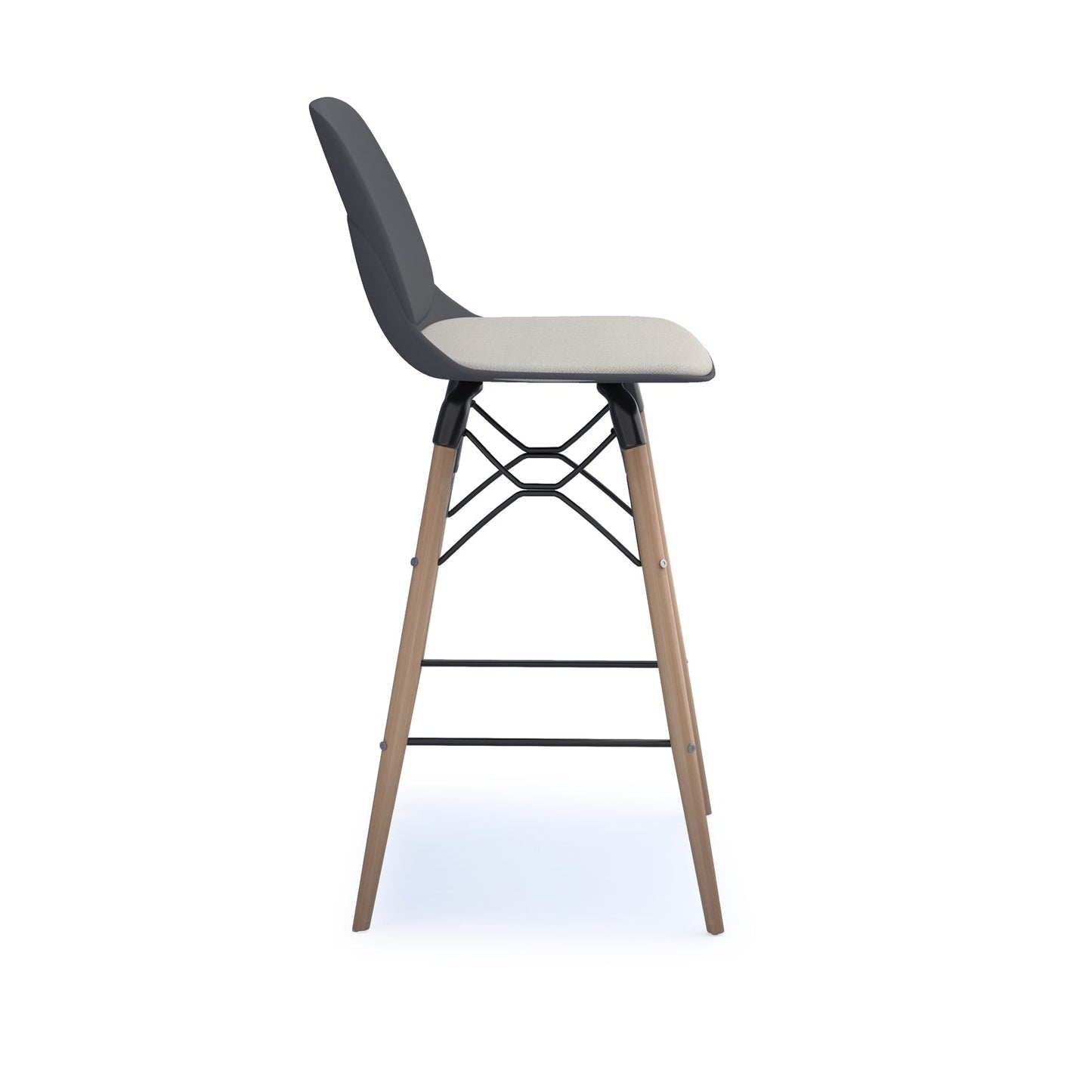 Strut stool with seat pad and natural oak frame