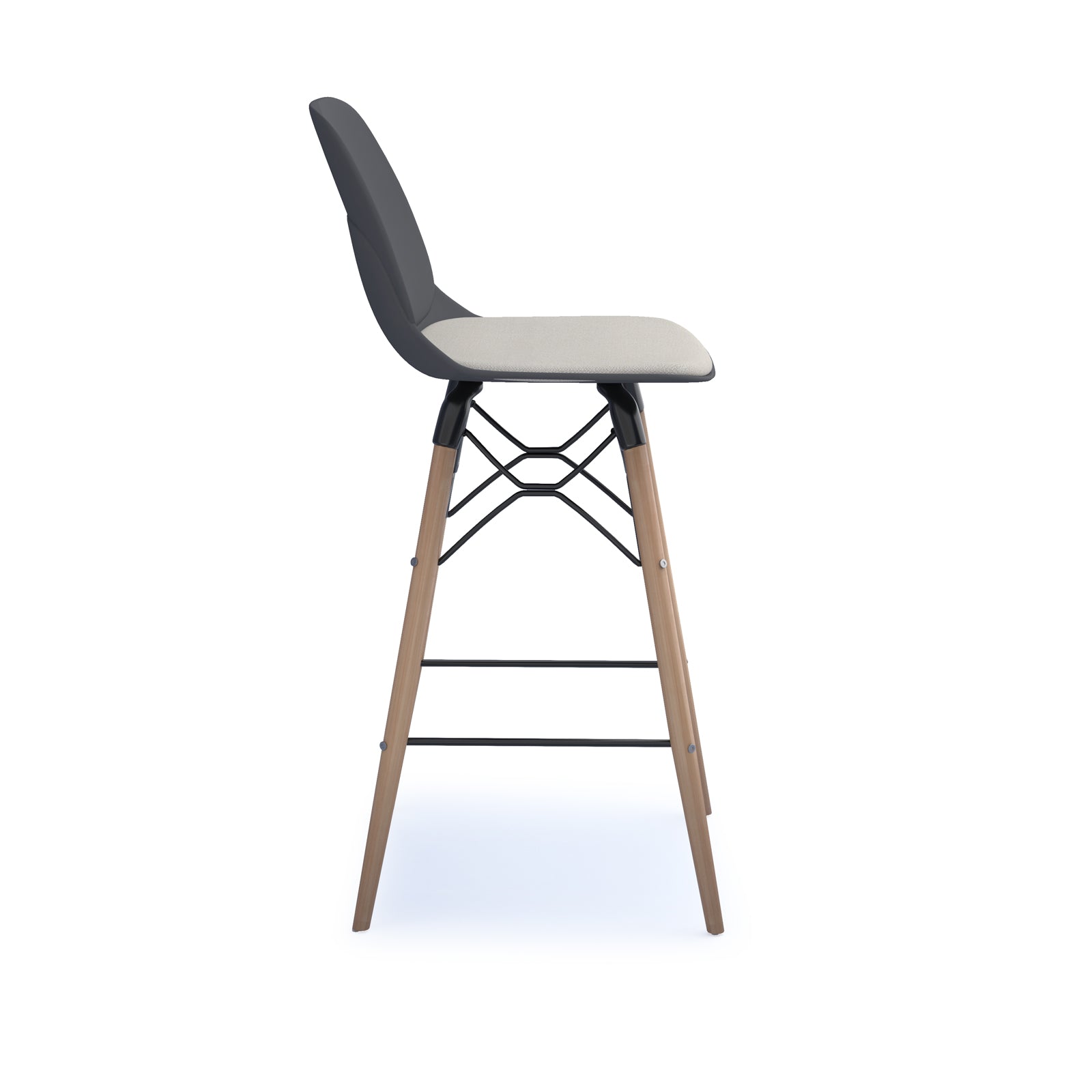 Strut stool with seat pad and natural oak frame