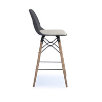 Strut stool with seat pad and natural oak frame