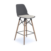 Strut stool with seat pad and natural oak frame