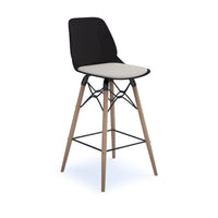 Strut stool with seat pad and natural oak frame