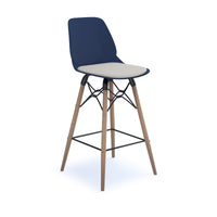 Strut stool with seat pad and natural oak frame