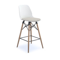 Strut stool with seat pad and natural oak frame