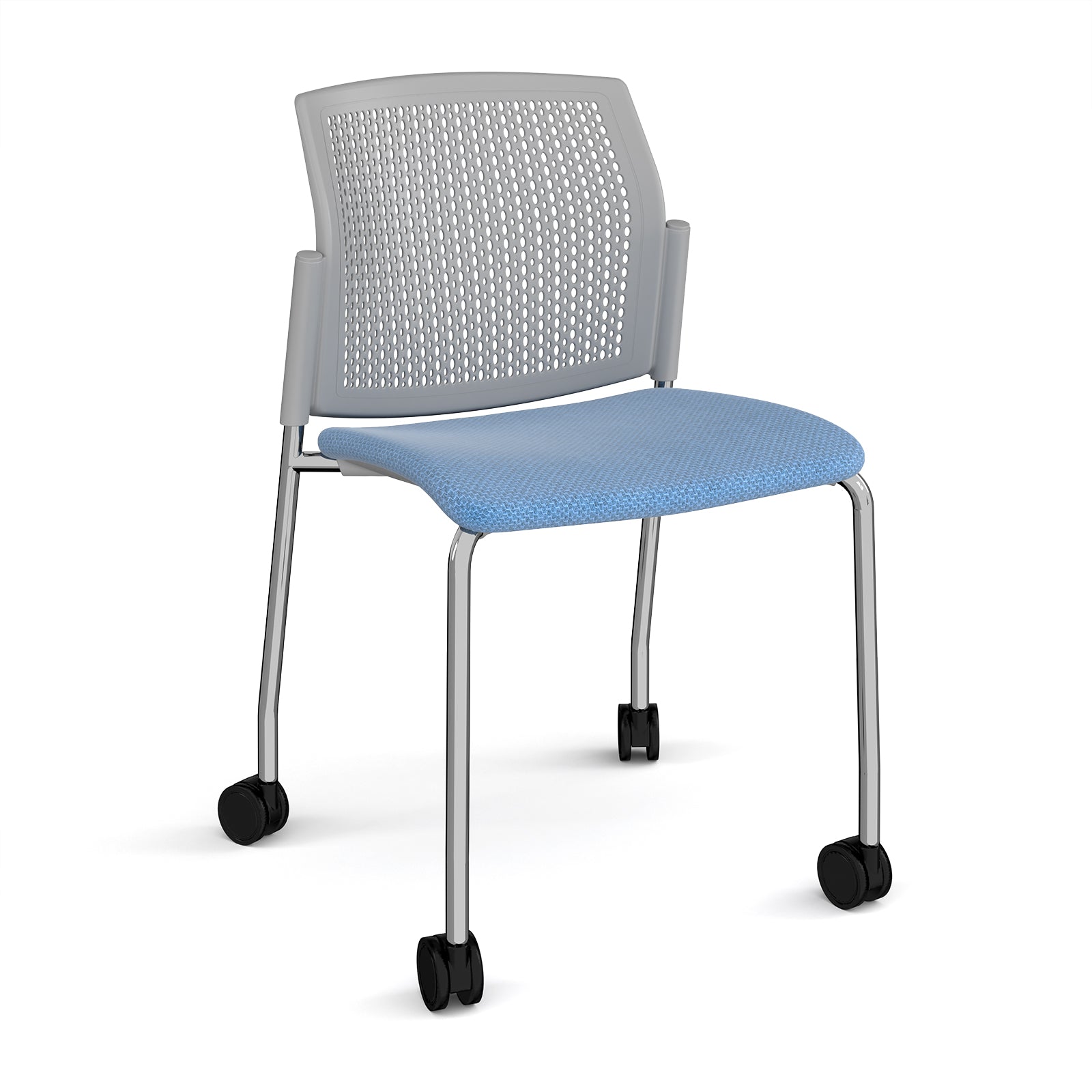 Santana 4 leg mobile chair with fabric seat and perforated back