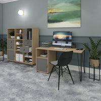 Cube storage unit insert - leather strap handle and inner shelf