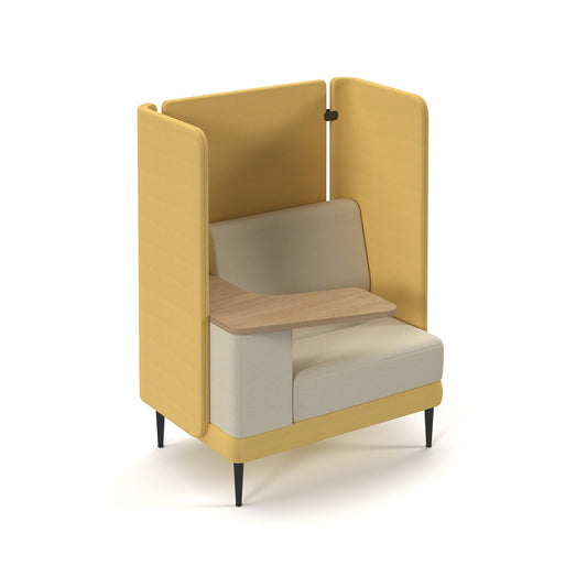 Trinity high back solo work pod sofa with power and writing tablet - Kendal oak top
