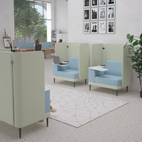 Trinity high back solo work pod sofa with power and writing tablet - Kendal oak top