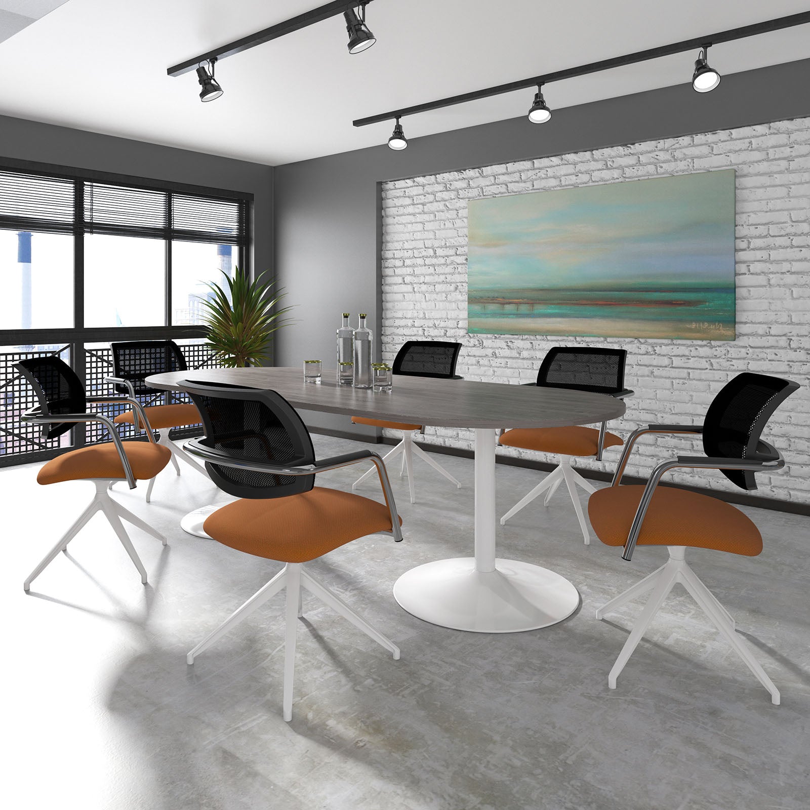 Trumpet base rectangular power ready boardroom table